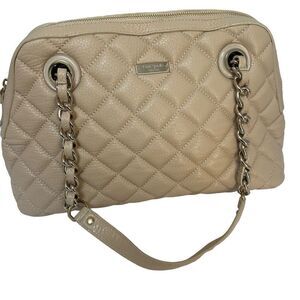 Kate Spade Georgina Gold Coast Tan Cream Quilted Leather Satchel Bag Chain Bag